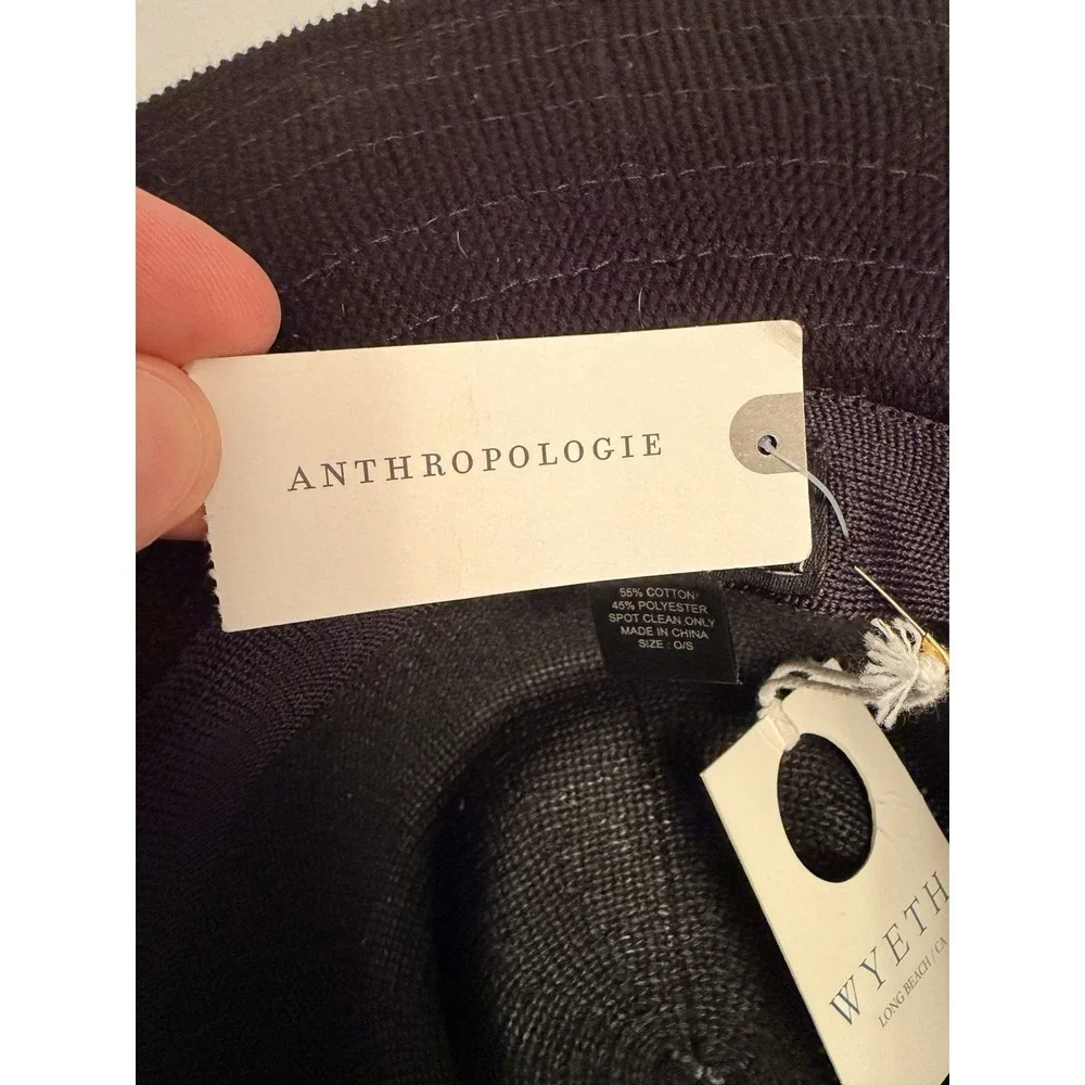 NWT Wyeth Anthropologie Winona Packable Panama Hat Black Leather Trim‎ One Size